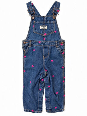 OshKosh B'gosh Girls Pink Heart Embroidered Denim Overalls 18M